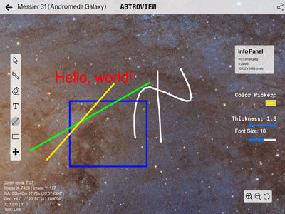 A celestial image in the background with annotations drawn over it.