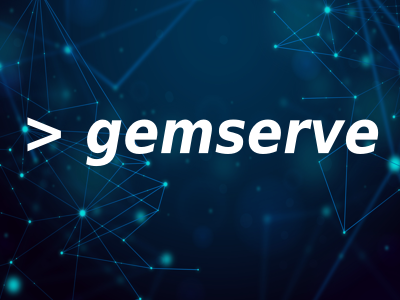 A background of abstract technology particles with the text 'gemserve' written in the foreground in white