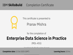 A thumbnail of my 'Enterprise Data Science in Practice' certificate offered by IBM