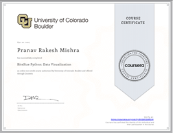A thumbnail of my 'University of Colorado, Boulder: Data Visualization in Python' certificate